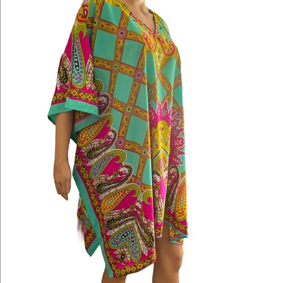 GypsieBlu Turquoise Kaftan Dress one size - Picture 2 of 8